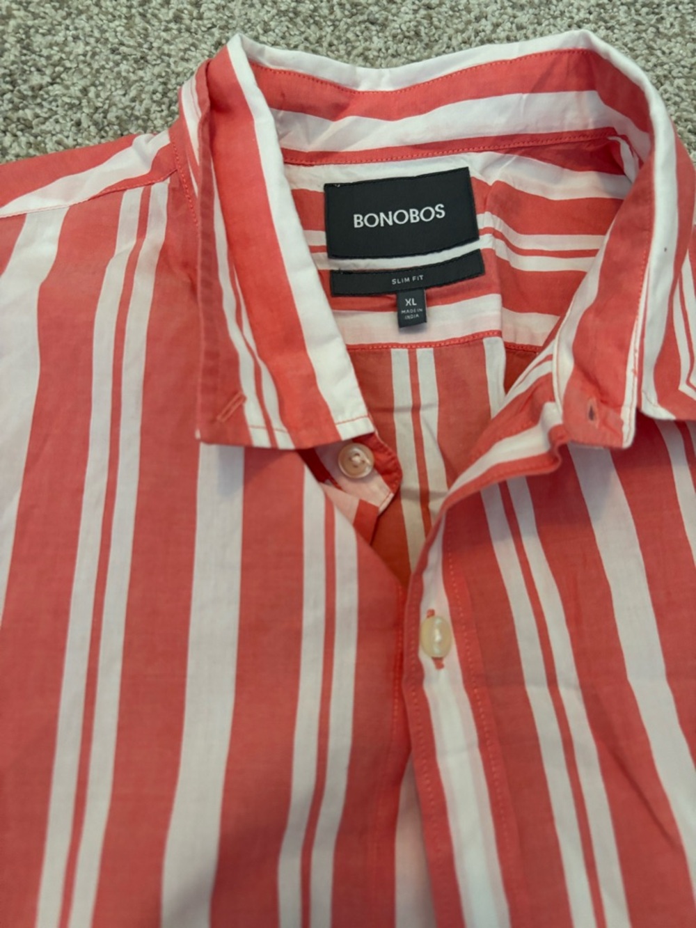 Bonobos Coral and White Striped Slim Fit Button-Down Shirt
